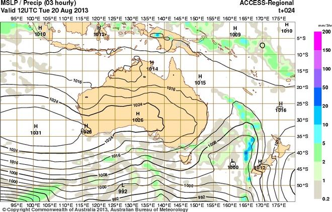 Forecast chart for 10pm 20th August - Audi Hamilton Island Race Week 2013 © SW